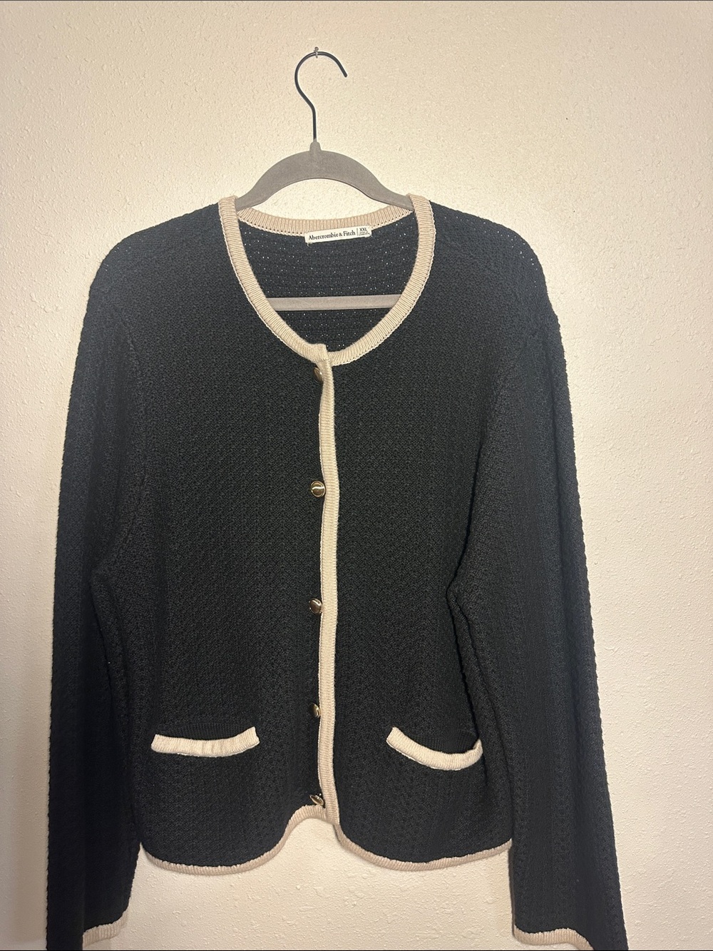 Abercrombie & Fitch Black Cardigan with Cream Trim